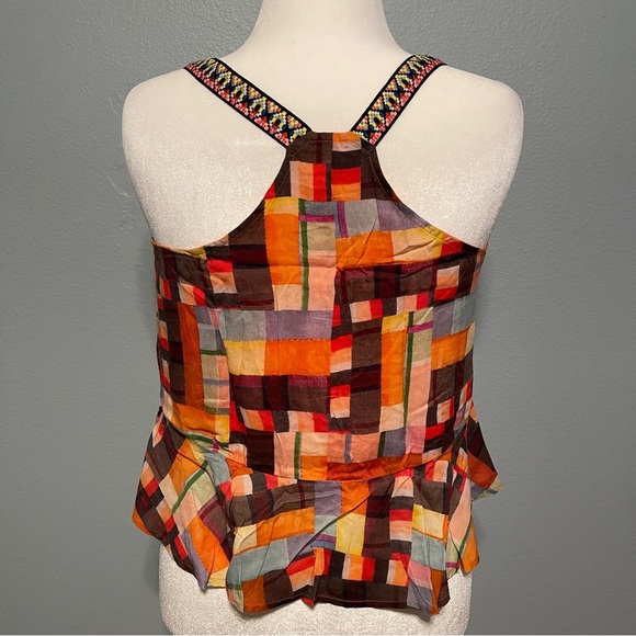 Pilcro Anthropologie Patchwork‎ Apron Tank Button Front Adjustable Straps Size S - Picture 2 of 12